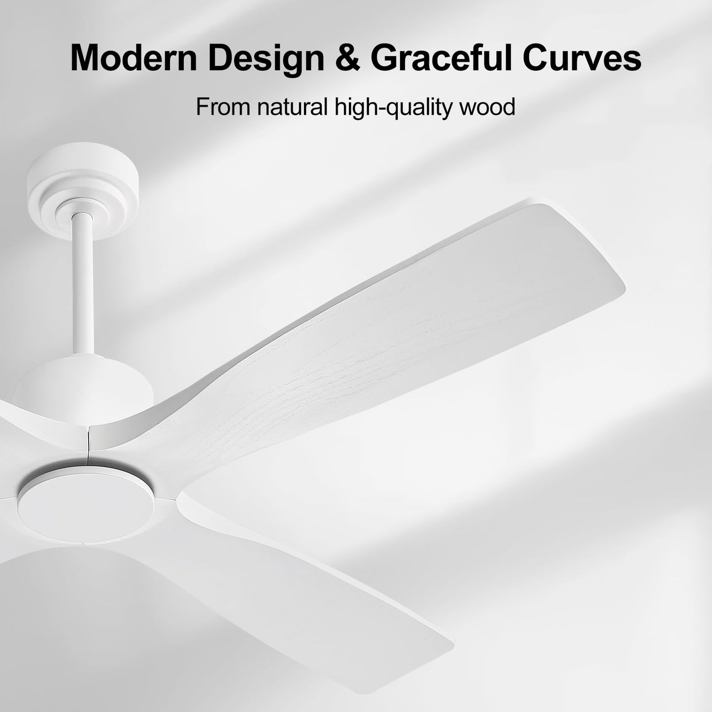 LEDLUX 54" Ceiling Fan without Lights -Modern Ceiling Fan no Light, 6-Speed Remote, 4 Solid Wood Blades, Quiet DC Motor, for Bedroom, Living Room, Outdoor, White