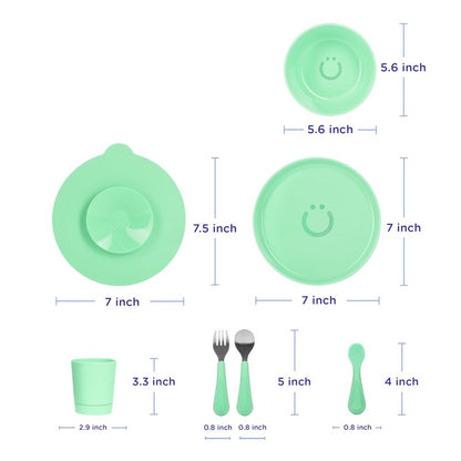 Ubbi Food-Grade Non-Toxic Toddler Feeding Set with Interchangeable Suction Base, Stainless Steel Utensils, BPA-Free, Stackable and Dishwasher-Safe, Self-Feeding for Baby-Led Weaning, Green