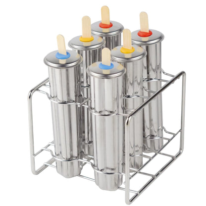 Stainless Steel Popsicle Molds, Set of 6 Ice Cream Maker, Ice Pop Molds With Holder, Metal Reusable Homemade Popsicle Molds with Sticks and Bags (Flower Cup)