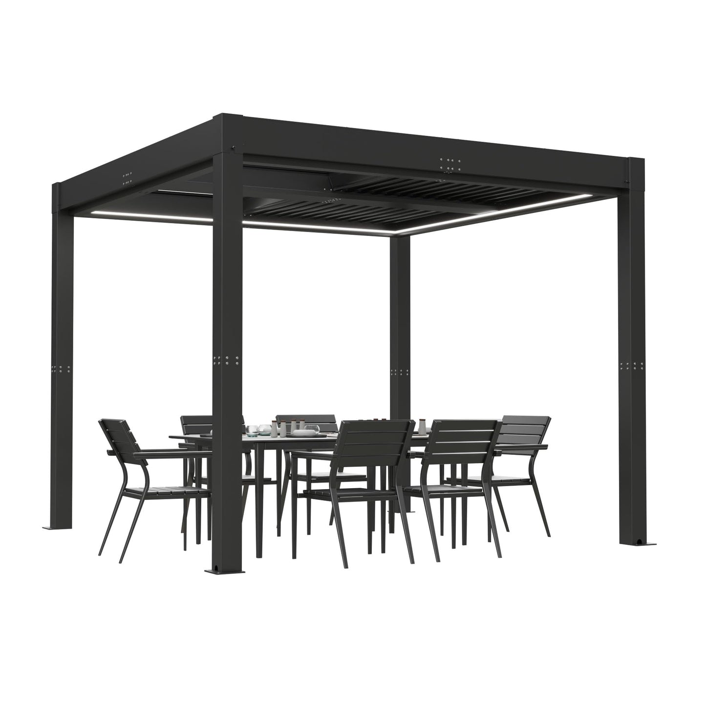 Patiowell 10x10 FT Louvered Pergola, Electric Outdoor Aluminum Pergola with LED Lights, Modern Hardtop Gazebo with Integrated Drainage & Adjustable Roof for Patio Backyard Deck, Gray