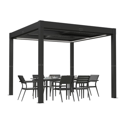 Patiowell 10x10 FT Louvered Pergola, Electric Outdoor Aluminum Pergola with LED Lights, Modern Hardtop Gazebo with Integrated Drainage & Adjustable Roof for Patio Backyard Deck, Gray