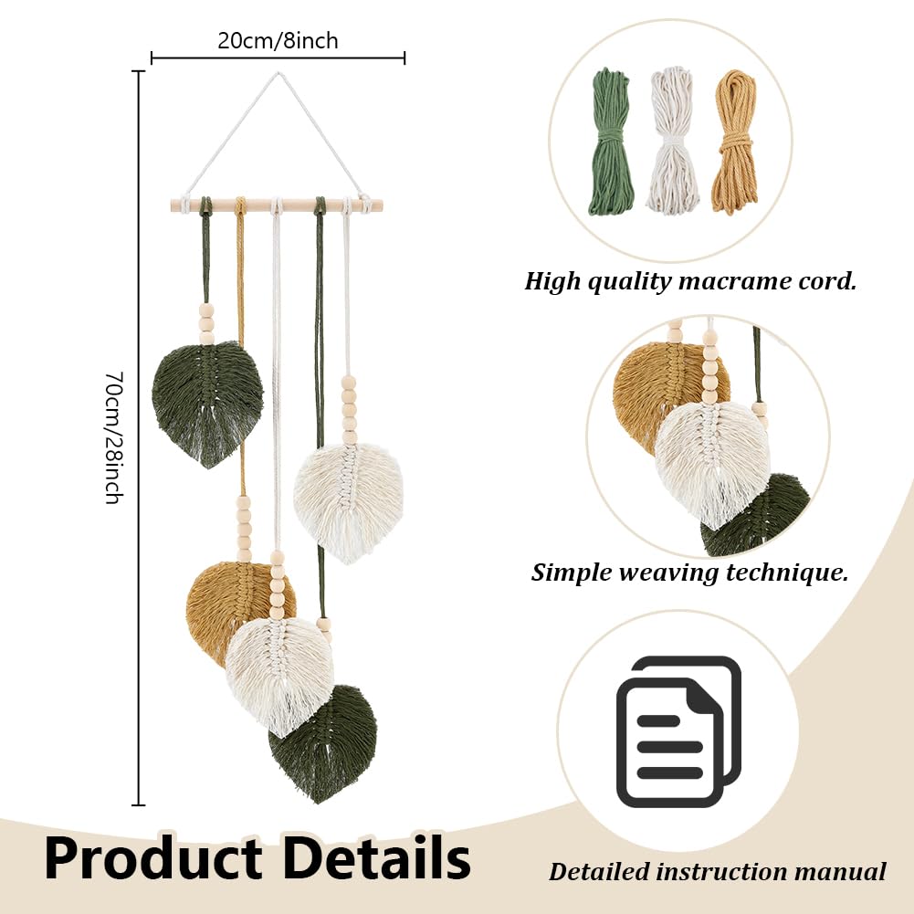 FREEBLOSS DIY Macrame Leaf Wall Hanging Kit Boho Leaves Wall Decor Handmade Macrame Tapestry Wall Art for Home Decoration Bedroom Living Room, with Instruction