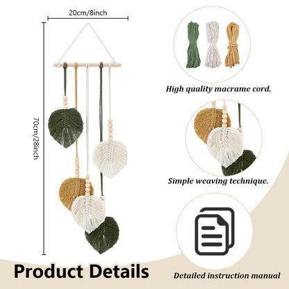 FREEBLOSS DIY Macrame Leaf Wall Hanging Kit Boho Leaves Wall Decor Handmade Macrame Tapestry Wall Art for Home Decoration Bedroom Living Room, with Instruction
