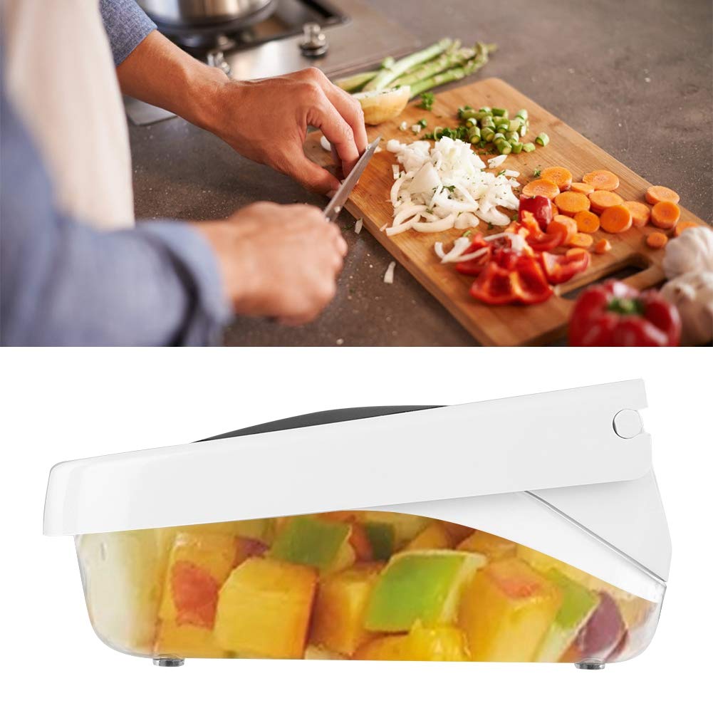 OUKENS Manual Food Chopper, 3-in-1 Multifunctional Vegetable Fruit Cutter with Container for Onion, Potato, Carrot, Easy Push Down Handheld Kitchen