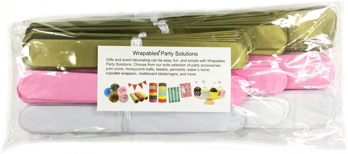 Wrapables Set of 18 Tissue Pom Pom Party Decorations for Weddings, Baby Showers, Nursery Decor - Pink/Gold/White