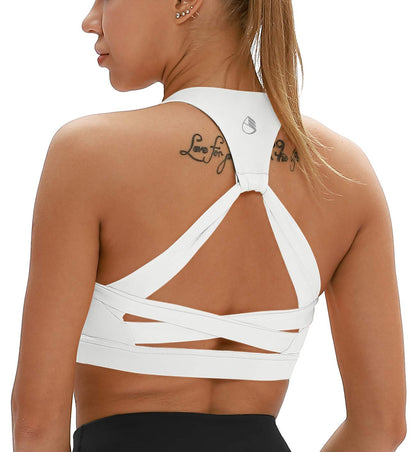 icyzone Workout Sports Bras for Women - Fitness Athletic Exercise Running Bra, Activewear Yoga Tops (S, Off White)