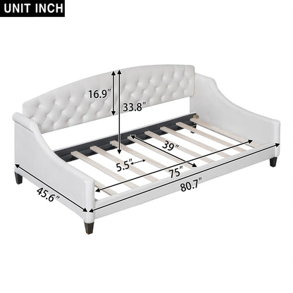 Merax Twin Size Modern Luxury Tufted Button Daybed, Upholstered Twin Daybed Frame, Sofa Bed for Bedroom, Living Room, Twin, Beige
