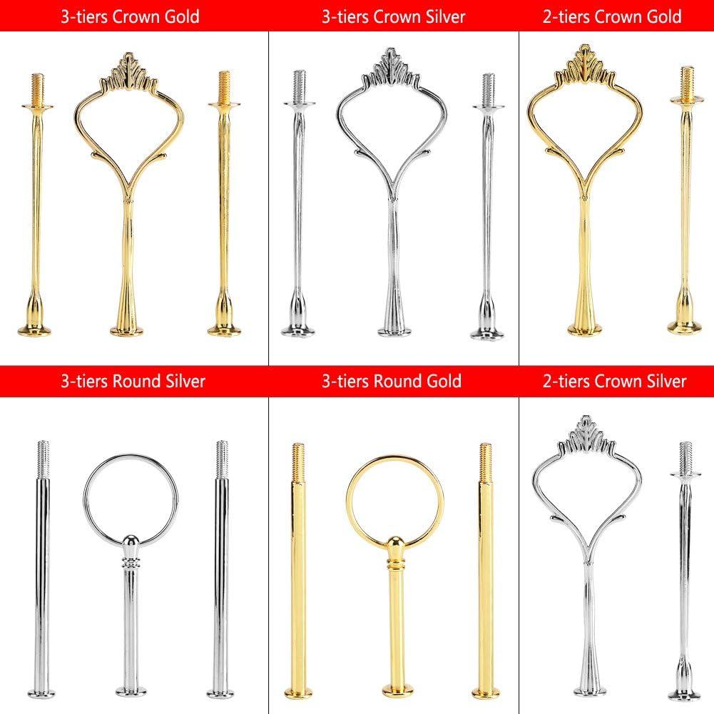 Cake Cupcake Tray Stand with Handle - 3-Tiers Round-Silver Hardware Fitting Holder, Pack of 3