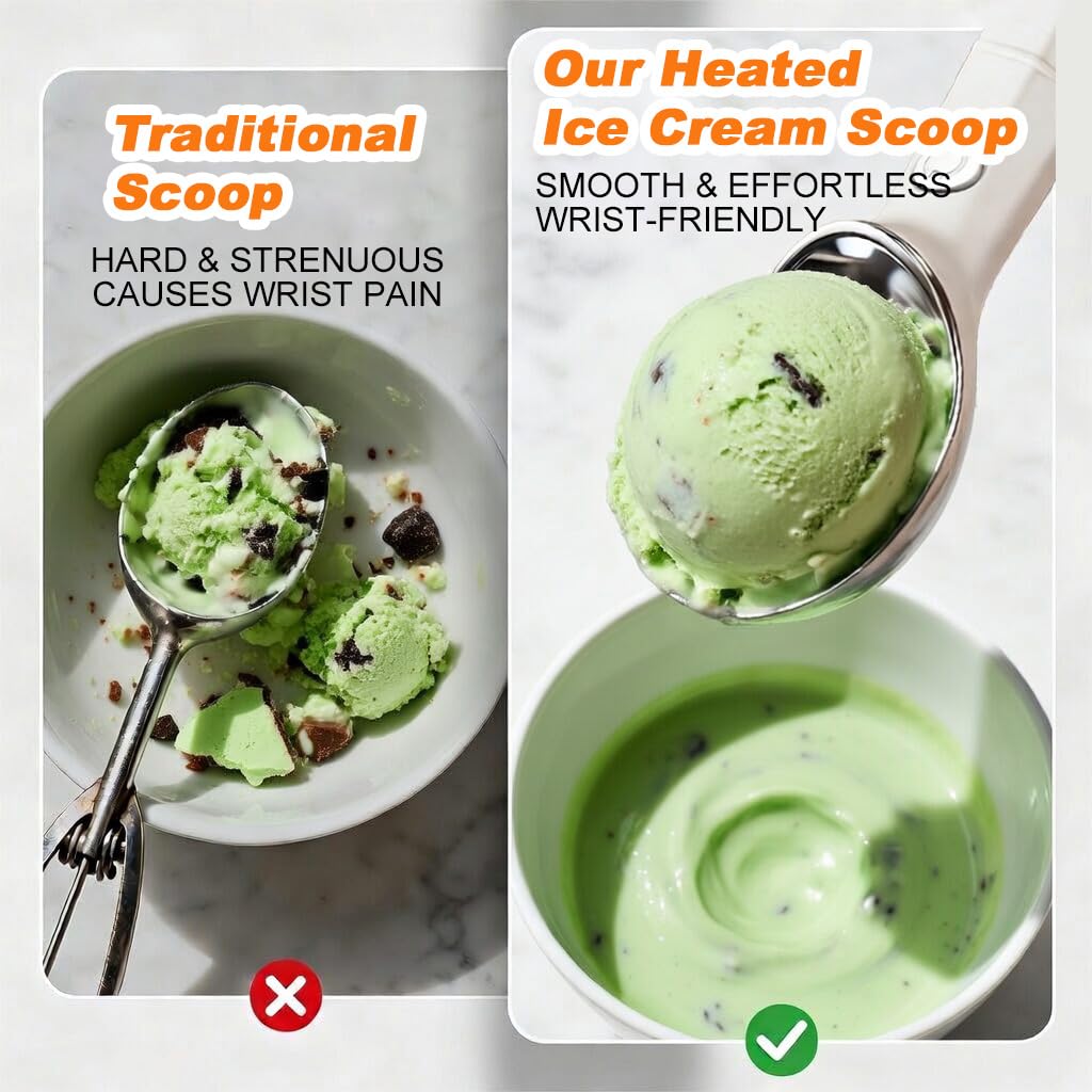 DLUCK Heated Ice Cream Scoop, Rechargeable Electric Ice Cream Scooper, Heats Up to 158°F for Hard Ice Cream, Gelato & Frozen Desserts (WHITE)