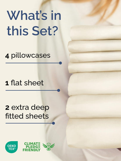 Skiennix Extra Deep Split King Sheet Set - 7 Piece Breathable Cooling Bedding - Soft, Wrinkle-Free Off White