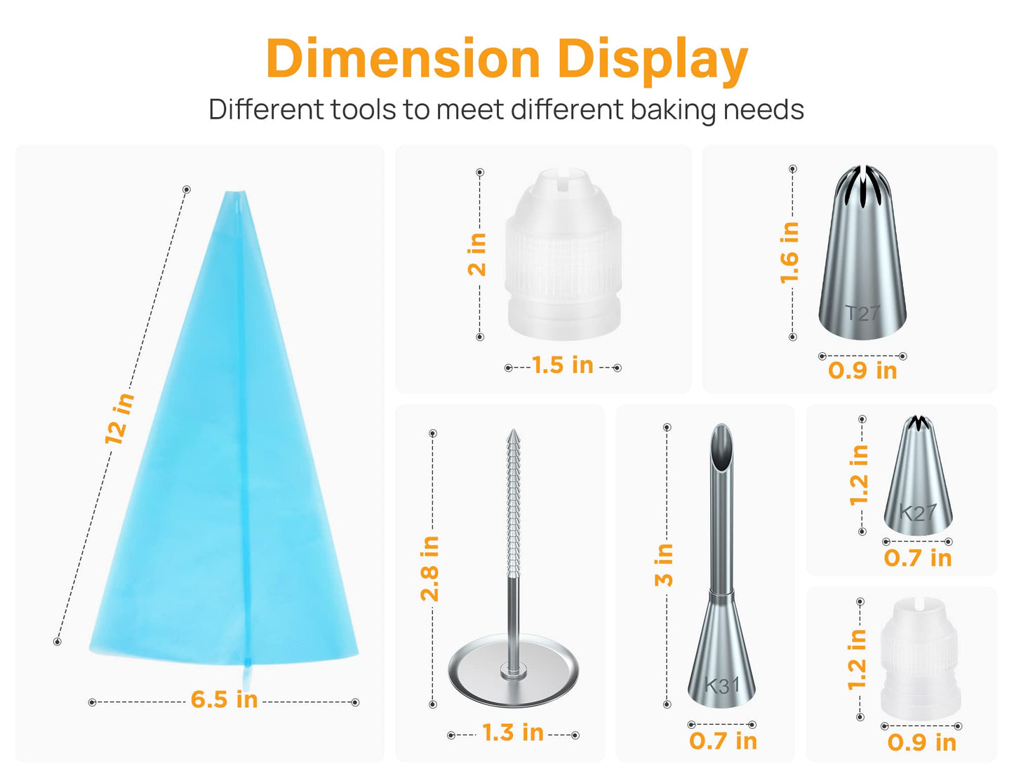 Kootek 54 in 1 Piping Bags and Tips Set with 13 Large Size Piping Tips, 35 Standard Size Icing Tips, 2 Reusable Pastry Bags 12 Inch, Cake Decorating Kit Supplies, Frosting Piping Kit for Cake, Cupcake