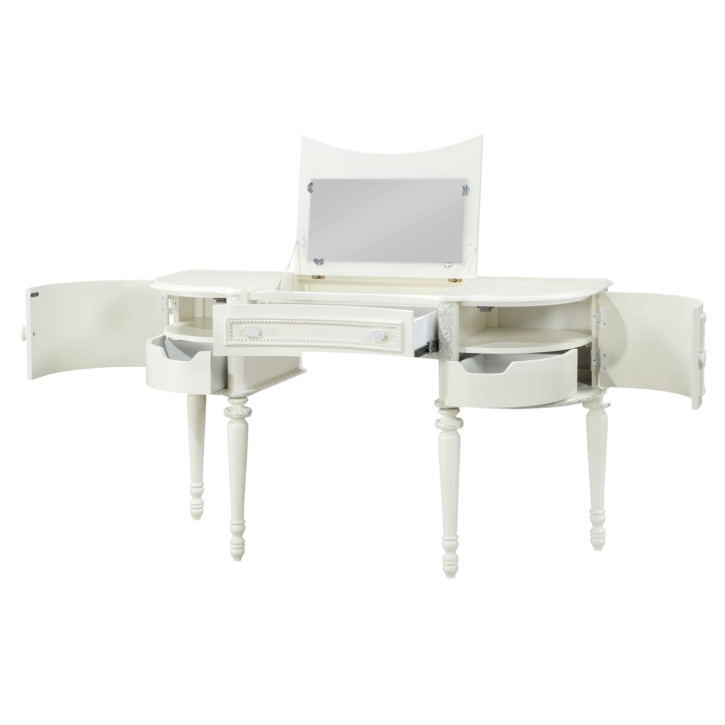 Acme Dorothy Half Moon Vanity Desk & Mirror in Ivory