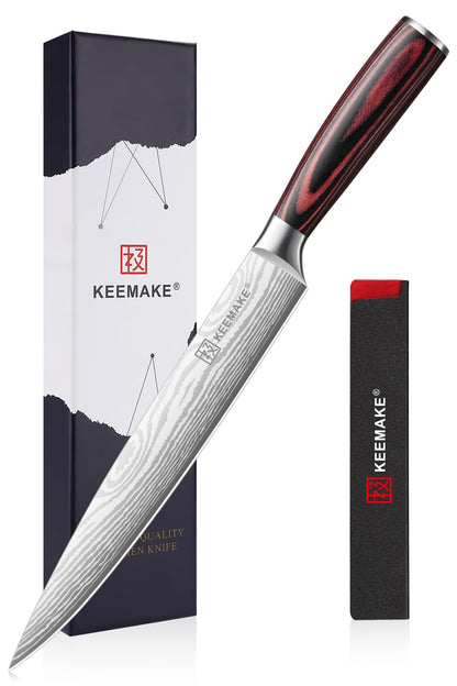 KEEMAKE 8 Inch Carving Knife - Ultra Sharp Slicing Knife High Carbon Stainless Steel Blade & Ergonomic Handle for Meat Cutting BBQ Turkey Ham Gift Box Included