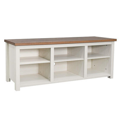 Flash Furniture Kilead Farmhouse TV Stand for up to 80" TVs-65 Engineered Wood Media Console with Open Storage, 65", Walnut Top/White Frame