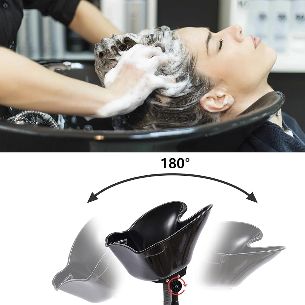 Mobile Shampoo Basin Sink Stand Portable Large Salon Hair Hairdressing Back Wash Shampoo Bowl Deep Basin Hair Washing Sink with Height Adjustable