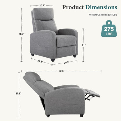 UOCFYK Massage Recliner Chair, Fabric Reclining Sofa Chair with Padded Seat Backrest, Home Theater Seating with Adjustable Feature for Living Room and Bedroom, Grey