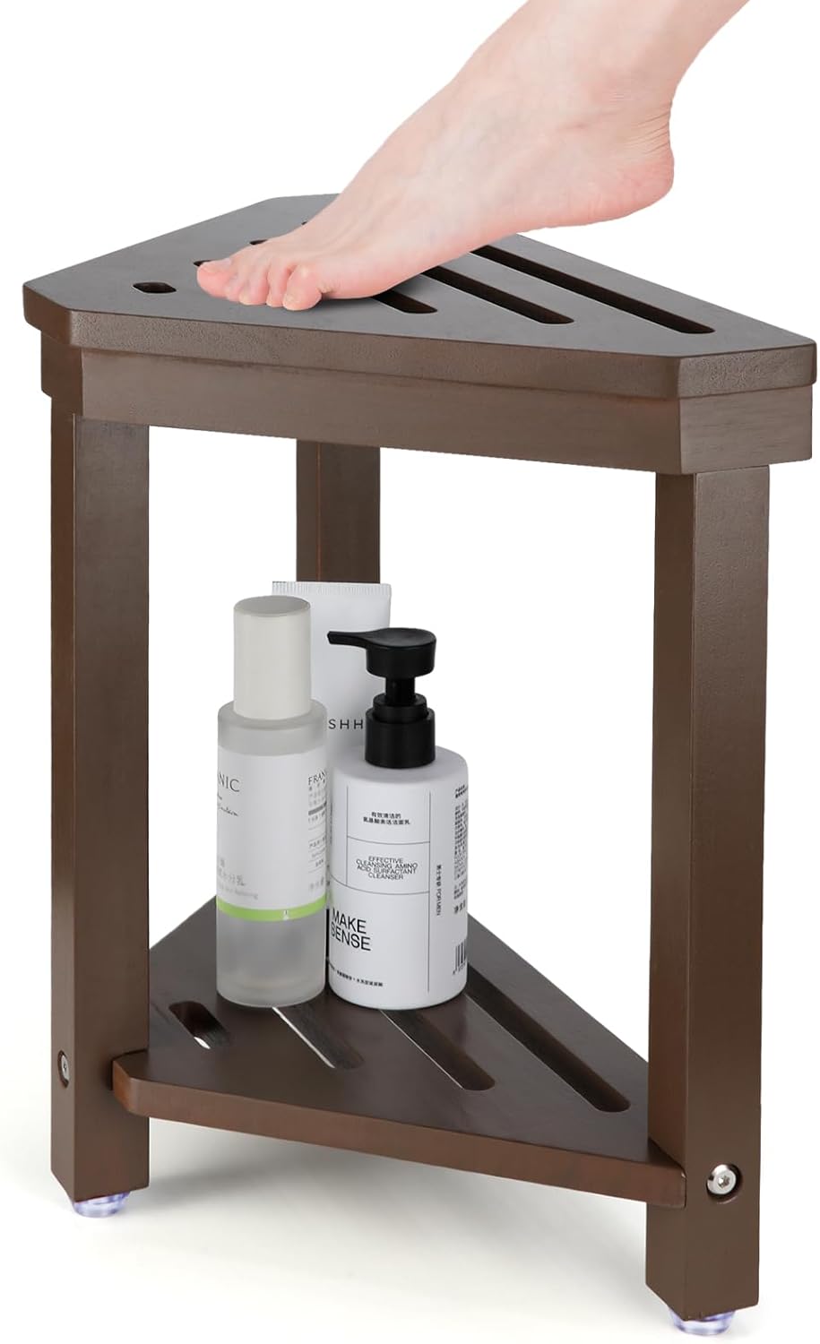 14in, Boulphia Shower Foot Rest Acacia Wood Shower Stool for Shaving Legs (Walnut)