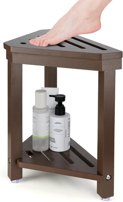 14in, Boulphia Shower Foot Rest Acacia Wood Shower Stool for Shaving Legs (Walnut)