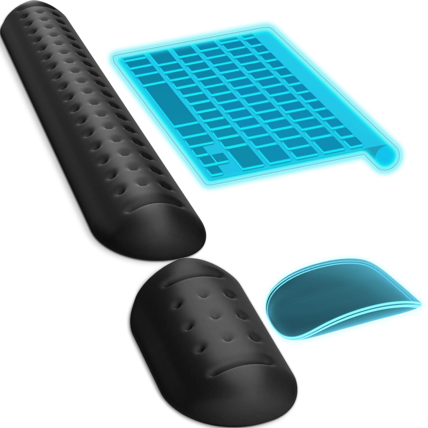 KTRIO Memory Foam Keyboard Wrist Rest Set, Ergonomic Keyboard Mouse Wrist Support for Typing Pain Relief, Stain Resistant, 2 Pcs Pad, Black