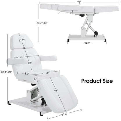 BarberPub Electric Facial Bed, 3-Motor Adjustable Fully Adjustable Esthetician Chair, Tattoo Chair with Thick Cushion, Professional Tattoo Spa Equipment, 2782 (White)