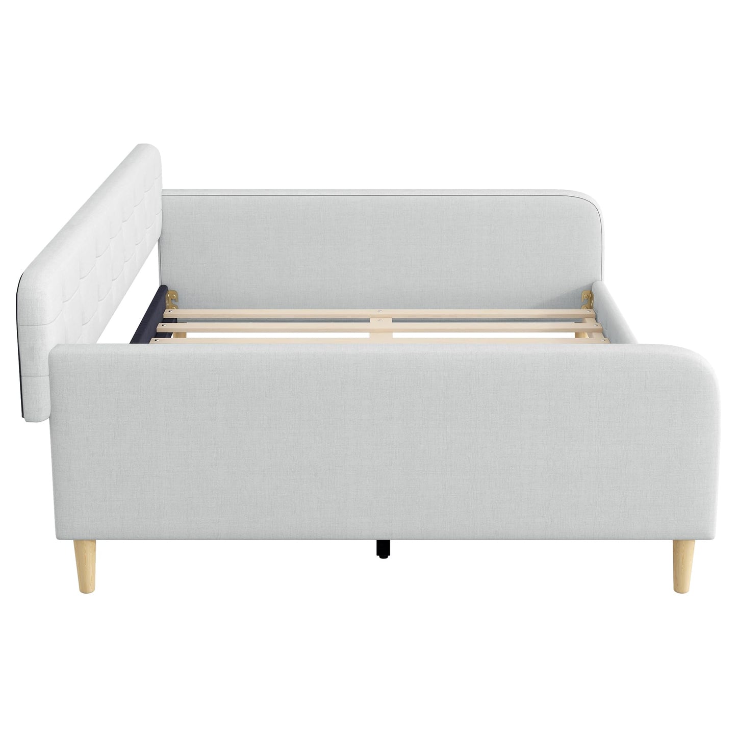 GDFStudio Queen Size Upholstered Daybed with Linen, Solid Pine Wood + MDF Frame, Foam-Filled Backrest, 4 Support Legs, No Box Spring Needed, Sturdy Queen Sofa Bed for Living Room or Guest Room, Beige