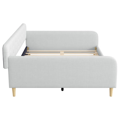 GDFStudio Queen Size Upholstered Daybed with Linen, Solid Pine Wood + MDF Frame, Foam-Filled Backrest, 4 Support Legs, No Box Spring Needed, Sturdy Queen Sofa Bed for Living Room or Guest Room, Beige