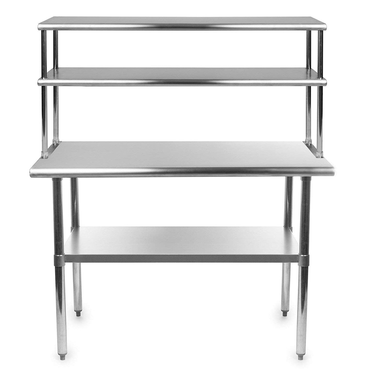 KPS Commercial Stainless Steel Work Prep Table 24" x 48" with Double Overshelf 12" x 48" | NSF Certified | Adjustable Undershelf | Restaurant, Bakery, and Kitchen Prep Table