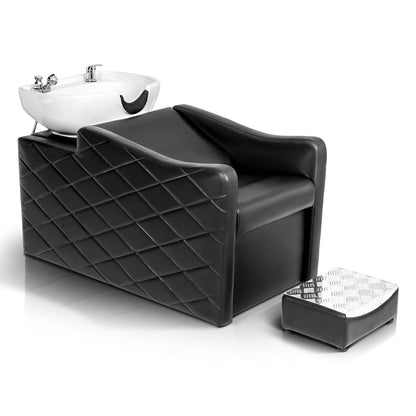 OmySalon Shampoo Bowl and Chair Set for Salon, Hair Washing Station with Ceramic Shampoo Sink, UPC Certificated Vacuum Breaker, Neck Rest, Backwash Shampoo Unit for Barbershop Beauty Spa