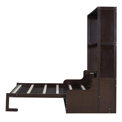 Ball & Cast Murphy Bed Queen Size Wall Bed with Sofa,Wood Murphy Bed,Platform Bedfram Chest can be Folded,Hideaway Cabinet w/Cushion,Space-Saving Furniture for Study,Office,Espresso