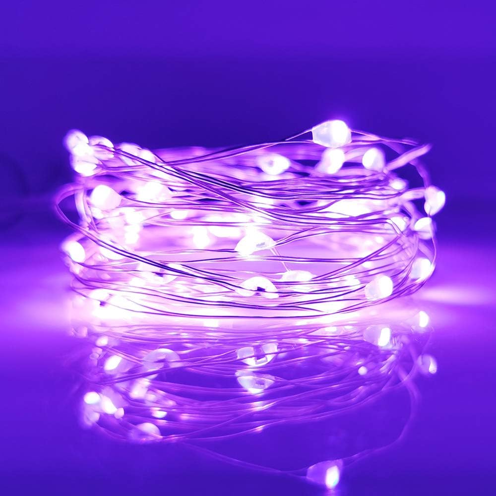 [10-Pack] LED String Lights - 6.6FT Moon Lights, 20 LED Micro Lights on Silver Copper Wire, Purple