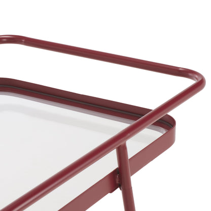 SAFAVIEH Home Collection Zunia Brick Red & Clear Glass 2-Tier Kitchen Dining Bar Cart Trolly with Wheels