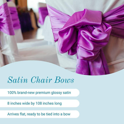 Satin Bow Sash Chair Covers by [Brand Name] - Elegant Decorations for Weddings & Events | Set of 10, Black