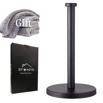 Black Standing Paper Towel Holder for Kitchen& Bathroom Countertop,Under Counter, Table Or BBQ, Standard or Jumbo-Sized Roll Paper (with Stainless Steel Base)