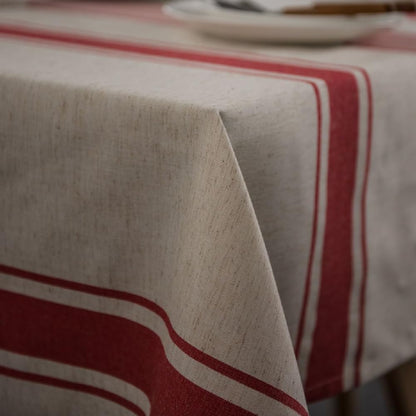 ArtBud 60"70"(4-6 White Red Tablecloth Cotton Linen Farmhouse Table Cover Soft Washable Table Top for Parties Coffee