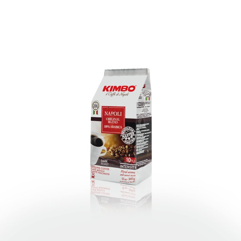 Kimbo Napoli Original Blend 100% Arabica Ground Coffee | 10/13 Intensity | Dark Roast with Floral & Sweet Flavor | 12 oz (340g) bag