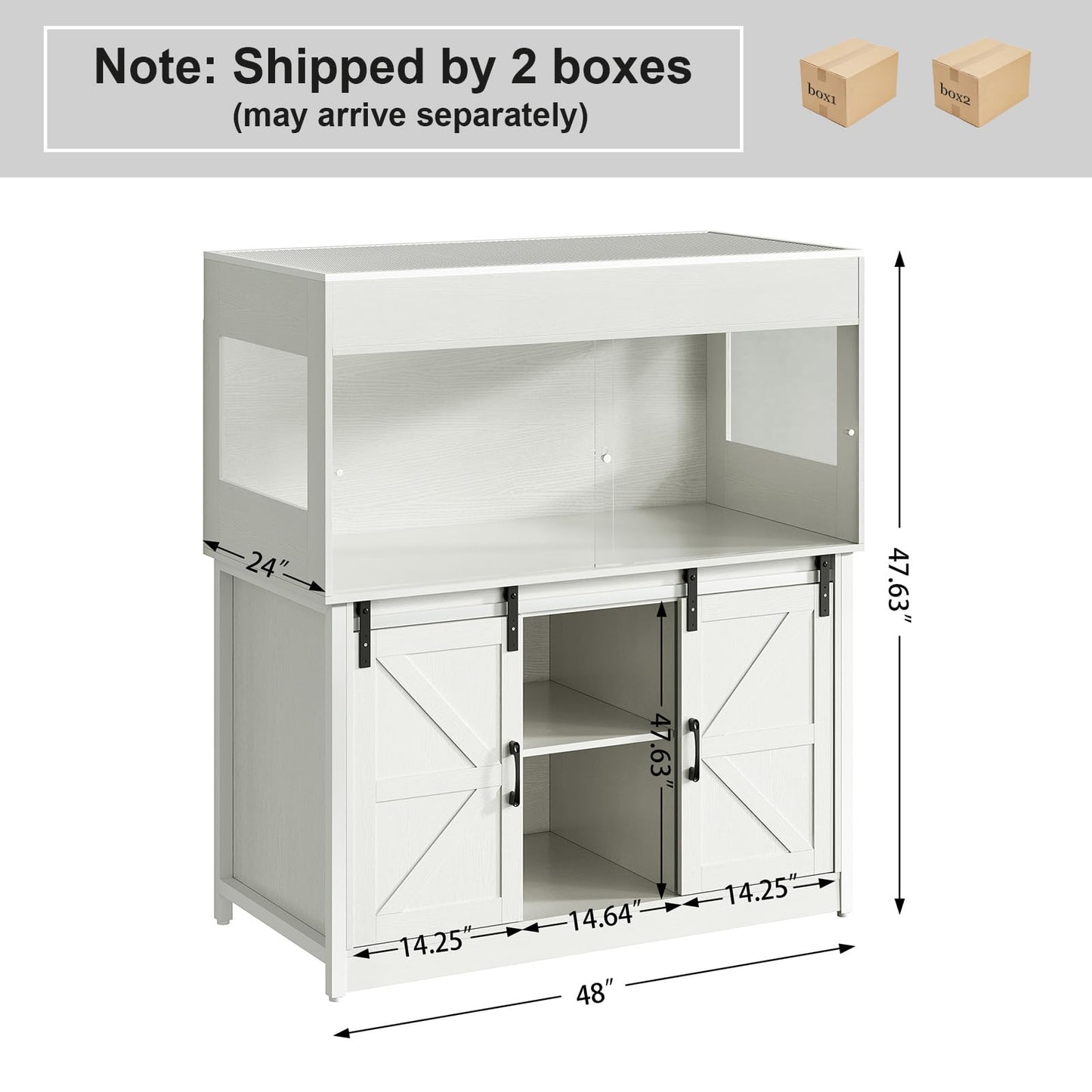 Herture 120 Gallon Reptile Terrarium with Stand, 4x2x2 Bearded Dragon Enclosure for Snakes Lizards, Large Vivarium Tank with Storage Cabinet, Acrylic Doors, Mesh Lid, Power Outlet White PX04RTWW