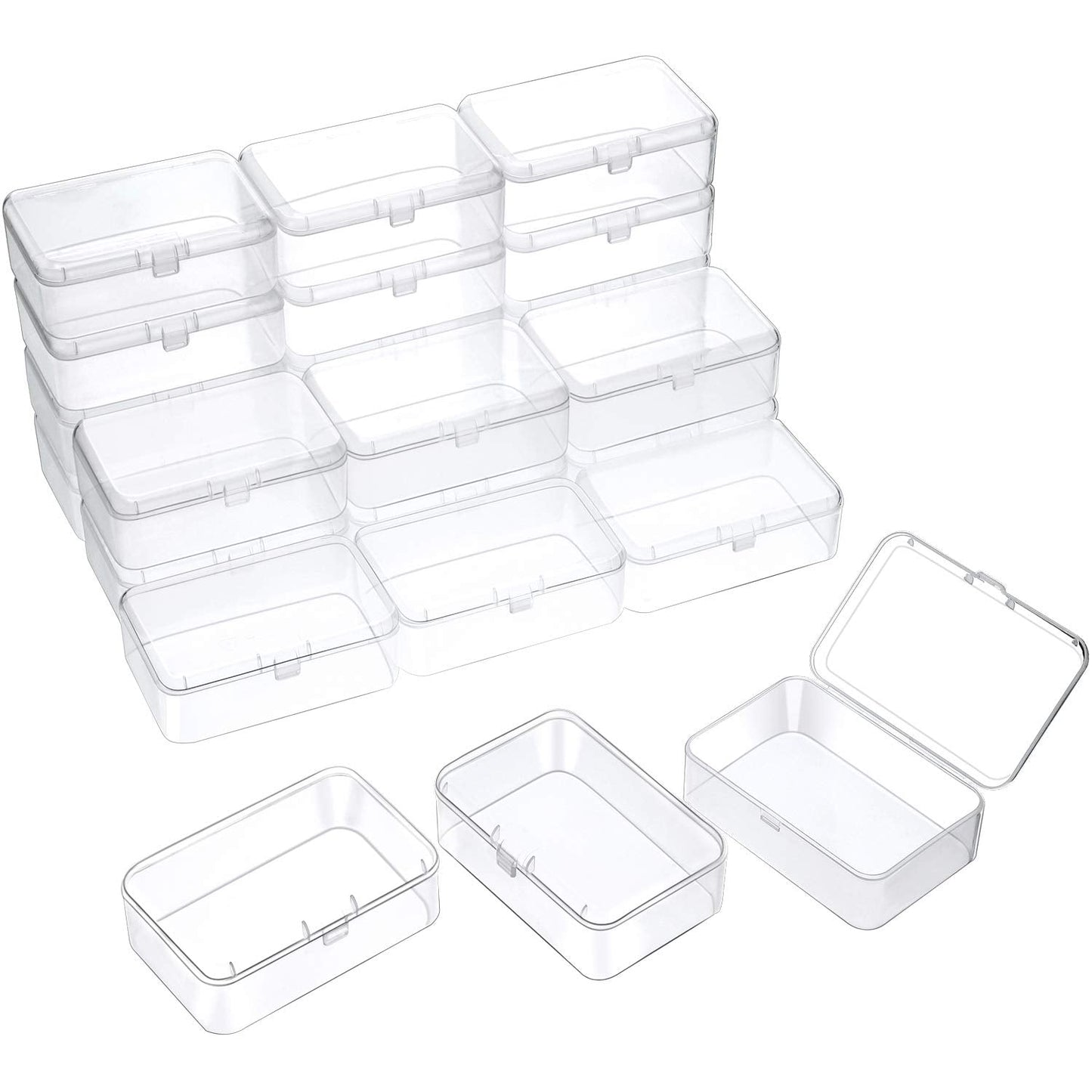 SATINIOR 24 Packs Small Clear Plastic Beads Storage Containers Box with Hinged Lid for Storage of Small Items, Crafts, Jewelry, Hardware (3.5 x 2.4 x 1.2 Inches)