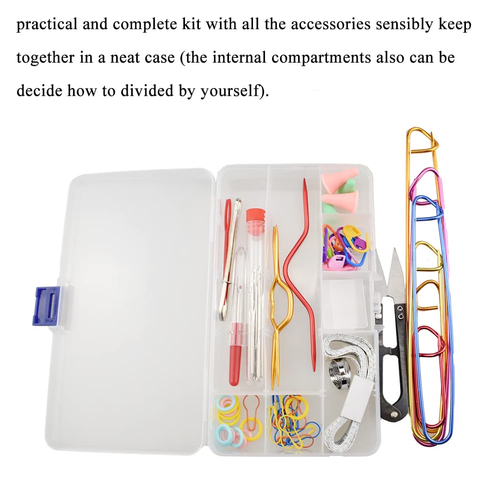 Hahiyo Knitting Accessories Set with Storage Box Needles Stitch Holders Markers Unpicker Crochet Beginner Experienced Stitchers Kit 69 Pieces in One for Sweaters Socks Yarn Sewing Crochet Embroidery