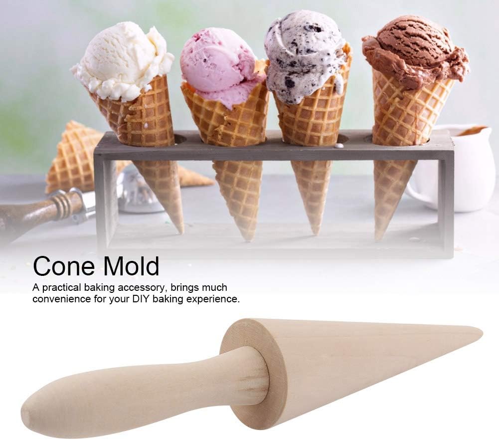 Wooden Waffle Cone Roller, Ice Cream Cone DIY Cooking Tool, Pastry Roll Cake Decorating Accessory