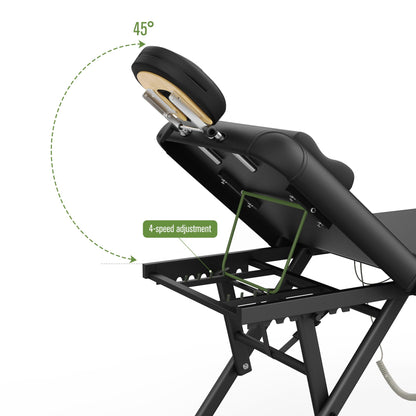 pouseayar Adjustable Massage Table with Face Pillow & Headrest, Sturdy and Solid, Silent and Easy to Adjust - Adjustable Backrest, Electric Leg Lifting, Black