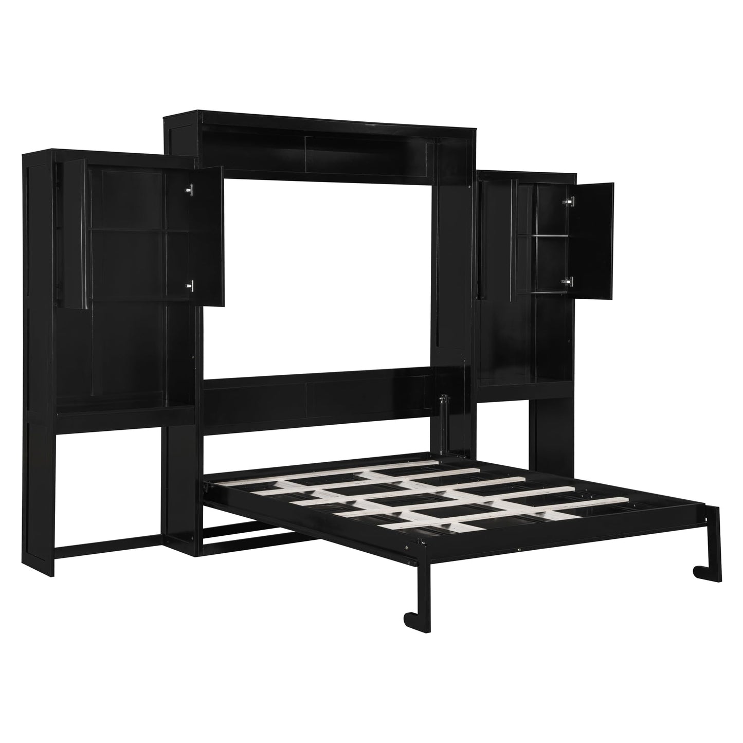 Ball & Cast Murphy Bed Queen Size,Wood Storage Hide Cabinet Wall Beds with Desk and Vanity,Space-Saving Bedroom Furniture w/Cabinets & Mirror,can be Folded for Home Office,Study,Guest Room,Espresso