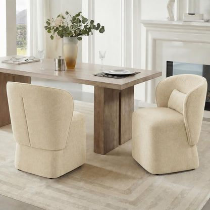 KISLOT Upholstered Dining Chairs with Wheels, Easy Assembly Stain Resistant Fabric Modern Barrel Armchair with Lumbar Cushion, Dining Room Chairs for Kitchen Living Room Bedroom, Sand, Set of 4