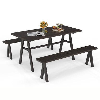 Giantex 3-Pieces Outdoor Picnic Table Set for 6 People, Rustproof Patio Dining Furniture Set with 1.93" Umbrella Hole, 800lbs Capacity Bench, 59" Camping Table for Porch Deck Yard Garden Lawn