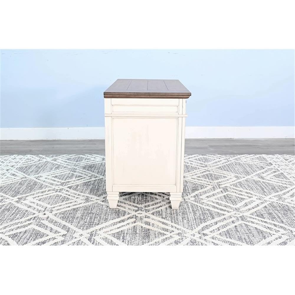 Pemberly Row Solid Wood Lateral File Cabinet, Two-Tone White and Brown Finish, Traditional 3-Drawer Design, Durable Office Storage, Contemporary Style for Home or Office