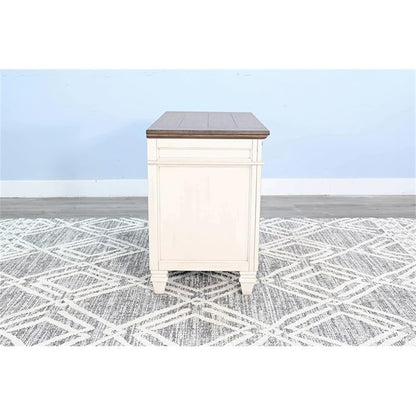 Pemberly Row Solid Wood Lateral File Cabinet, Two-Tone White and Brown Finish, Traditional 3-Drawer Design, Durable Office Storage, Contemporary Style for Home or Office