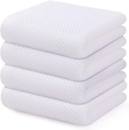 Kitinjoy 100% Cotton Waffle Weave Kitchen Towels, 4-Pack Super Soft Dish Towels, 13 in x 28 in, White