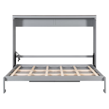 Merax Queen Murphy Bed Wall Bed with USB Ports, Foldable Cabinet Bed Frame, Space Saving Hideaway Bed with Wooden Slats, No Box Spring Required for Guest Room, Apartment, Queen