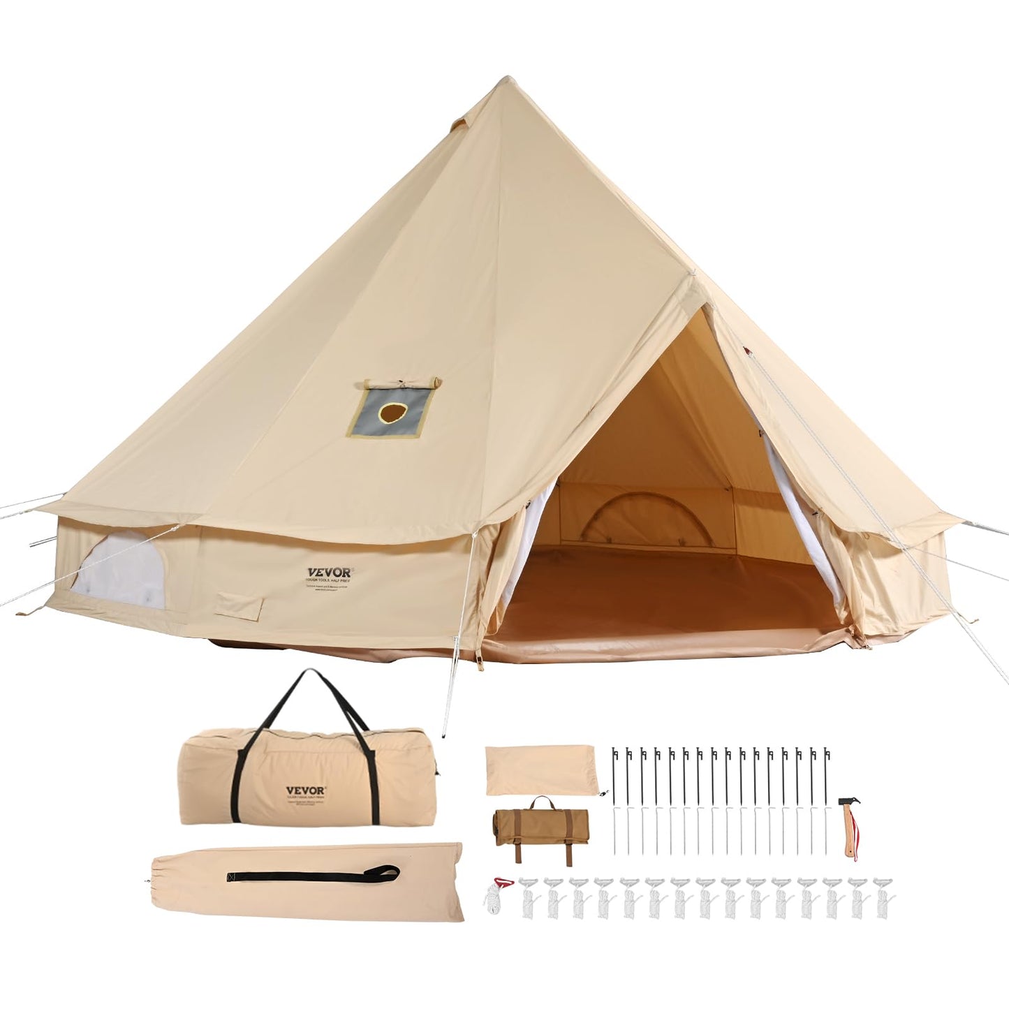 VEVOR Canvas Tent Bell Tent, 4 Seasons 7 m/22.97 ft, for Camping with Stove Jack, Family Camping Outdoor Hunting Party