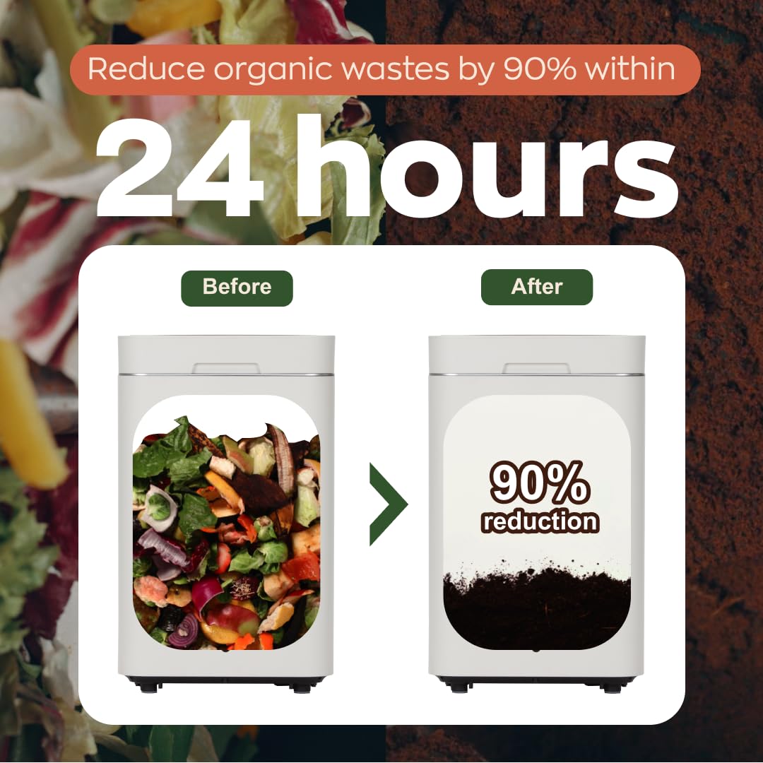 Reencle Gravity Electric Composter - 22L Kitchen Composter– Decomposes 3.3 lbs Daily, Odorless & Quiet Indoor Composting, Rapid Decomposition with All-New Compost Starter 2.0 + Booster Pack (Beige)