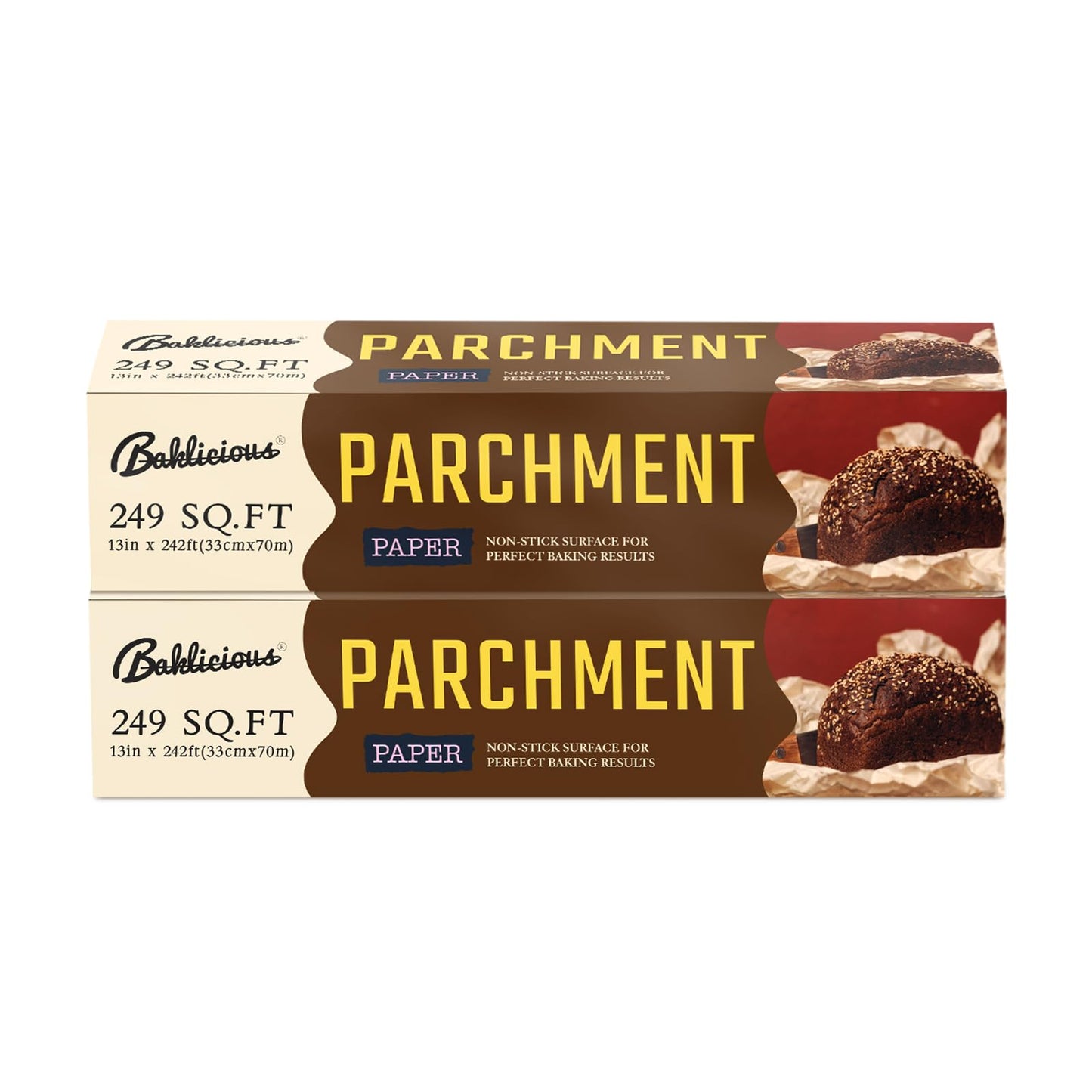 Unbleached Parchment Paper Roll for Baking, 2 Pack of 13 In X 242 Ft, Non-stick Baking Paper, Food Grade Cooking Papers For Bread, Cookies, Heat Press, Pans, Oven, Air Fry
